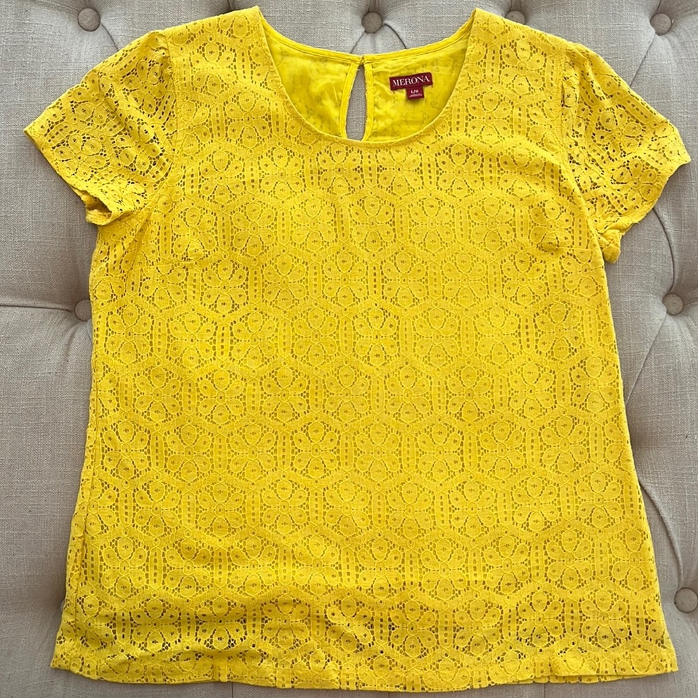 Merona Yellow Lace Short Sleeve Blouse
